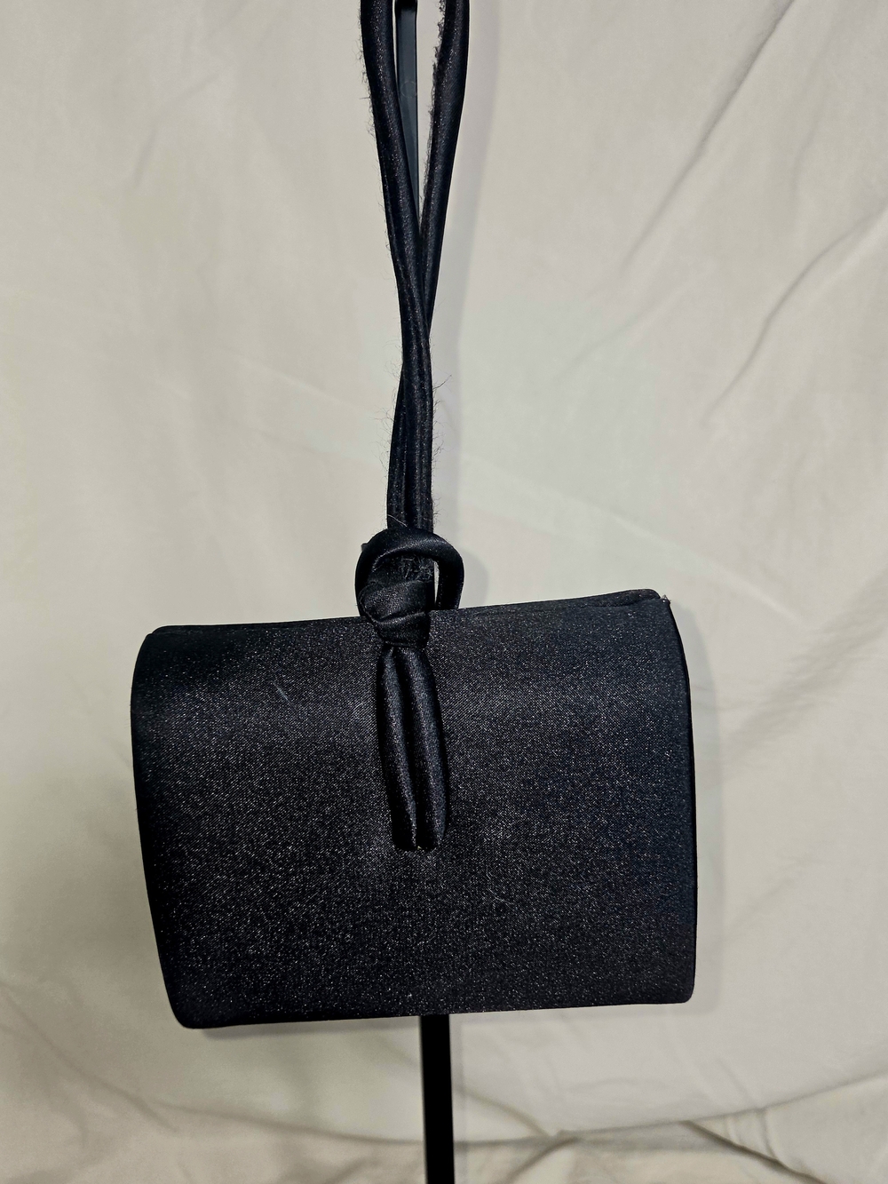 Enzo Angiolini Black Satin Wristlet Clutch with Knot Strap